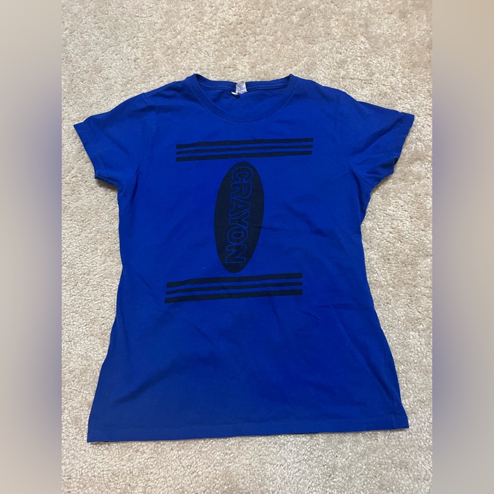 Crayola royal blue crayon costume tshirt, size small cotton short sleeve graphic